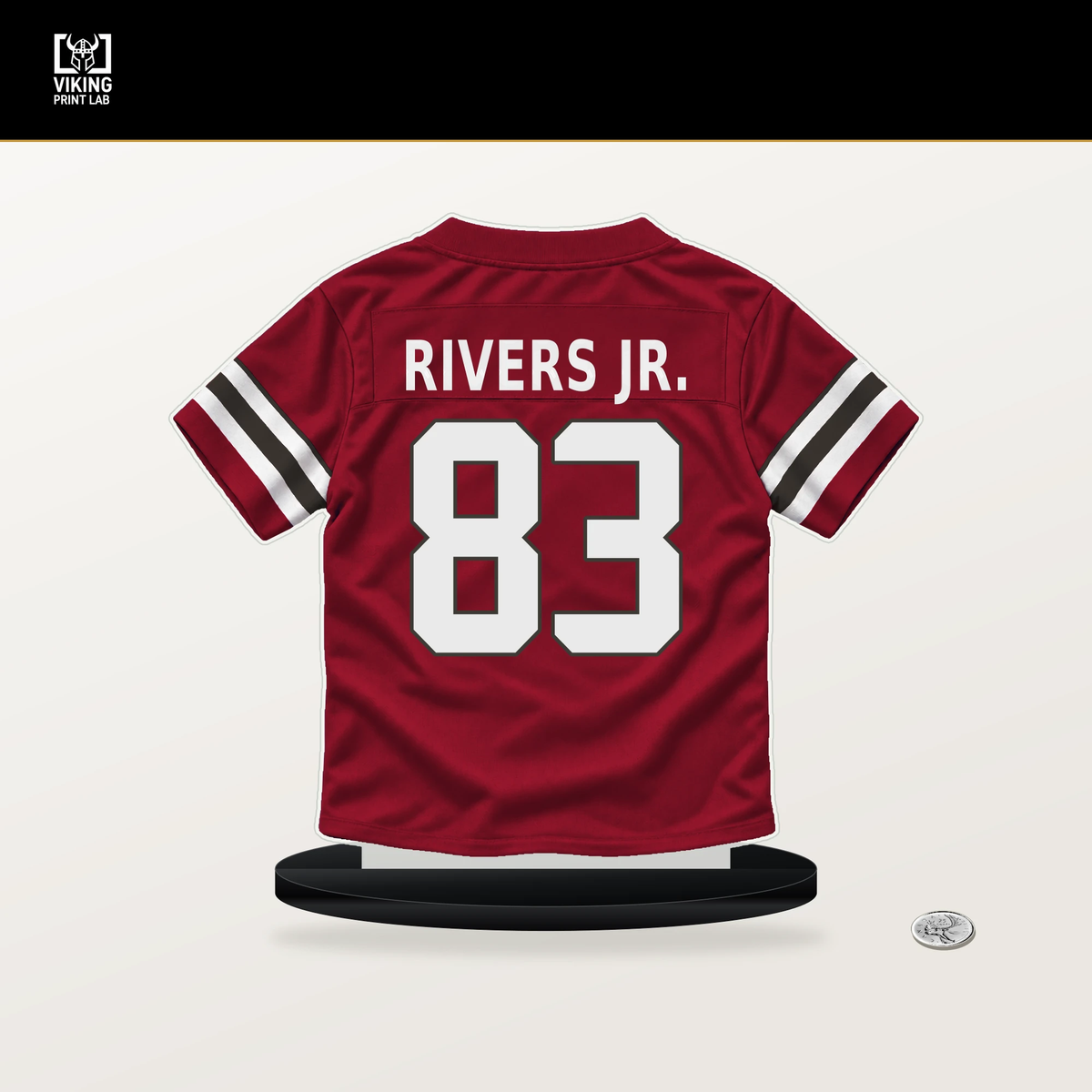Eric Rivers Jr. number 83 Tampa Bay Buccaneers jersey stand with included black base.