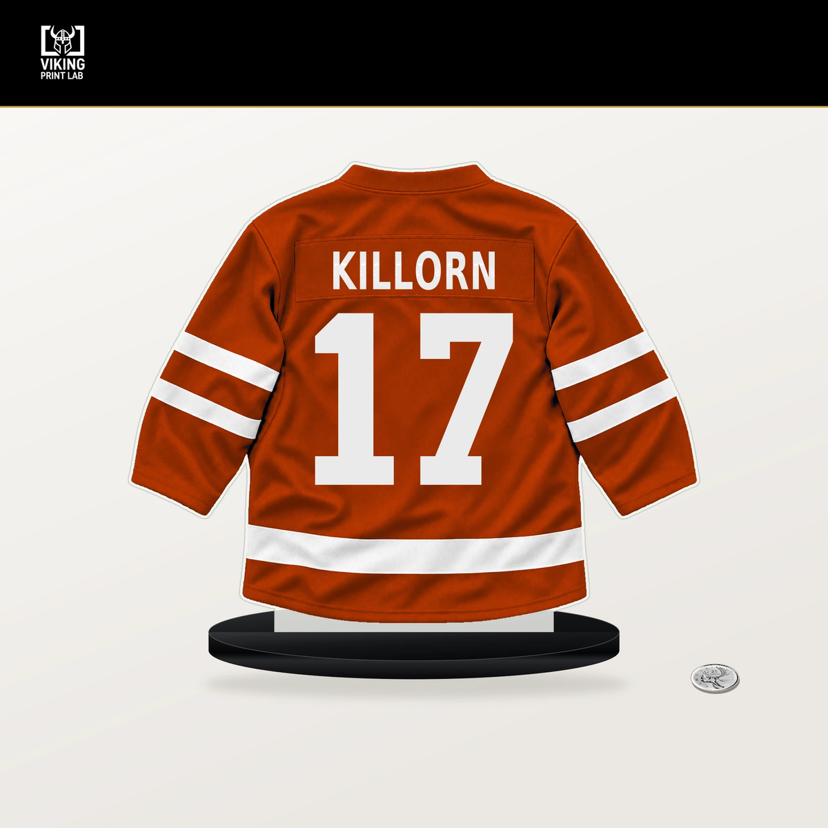 Alex Killorn number 17 Anaheim Ducks jersey stand with included black base.