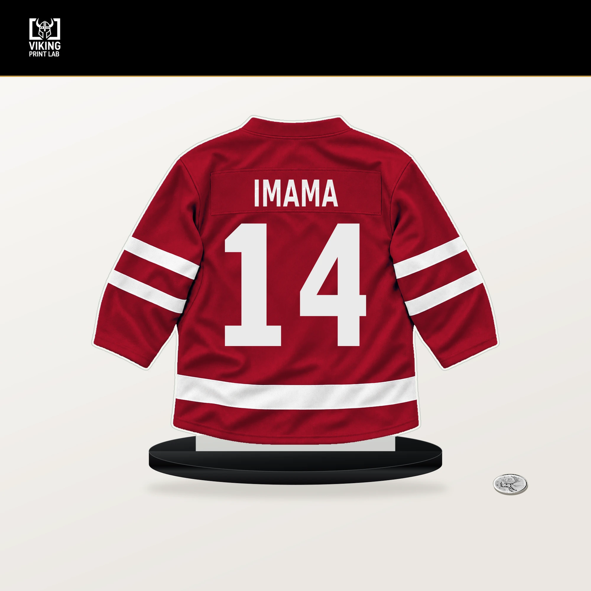 Bokondji Imama number 14 Florida Panthers jersey stand with included black base.