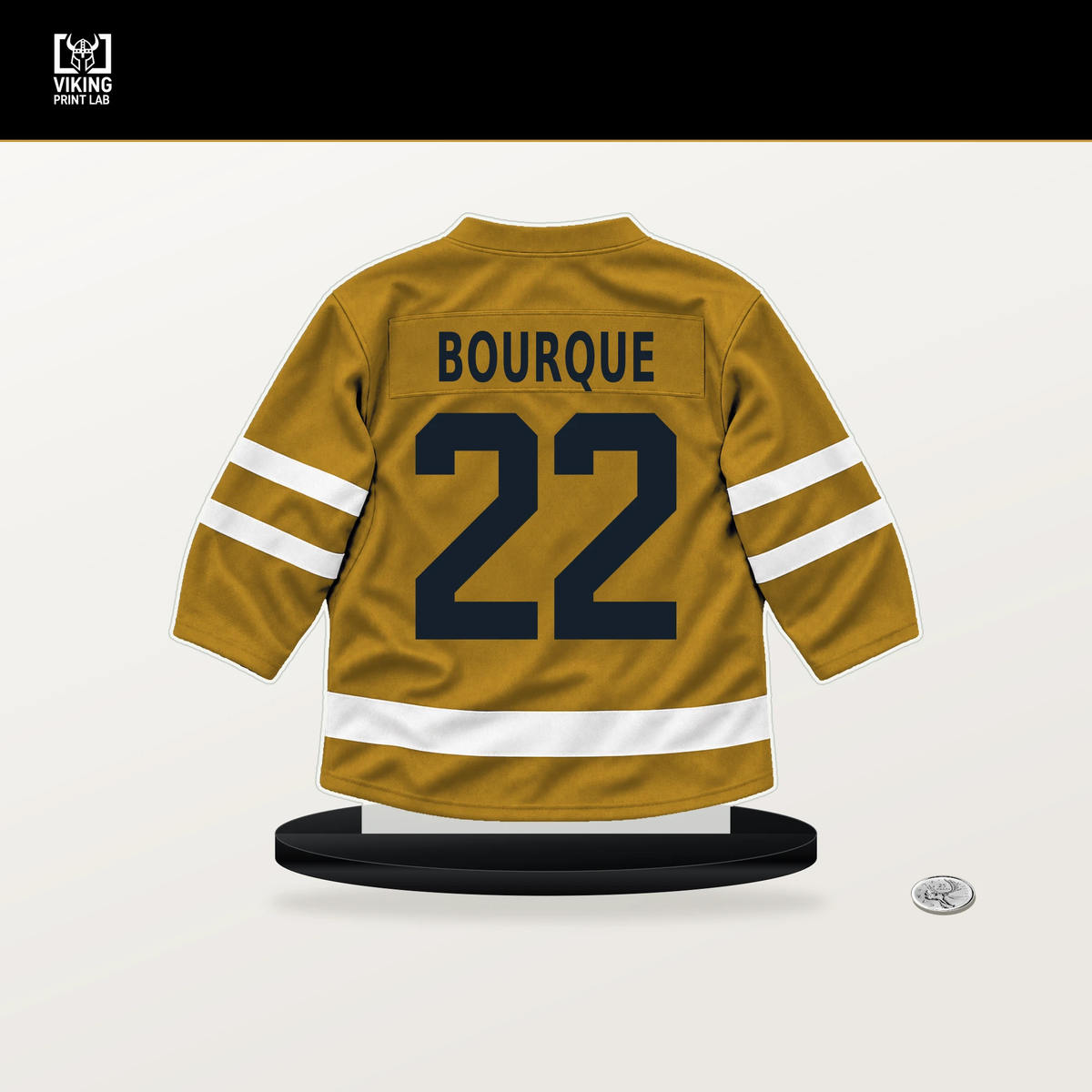 Mavrik Bourque number 22 Nashville Predators jersey stand with included black base.