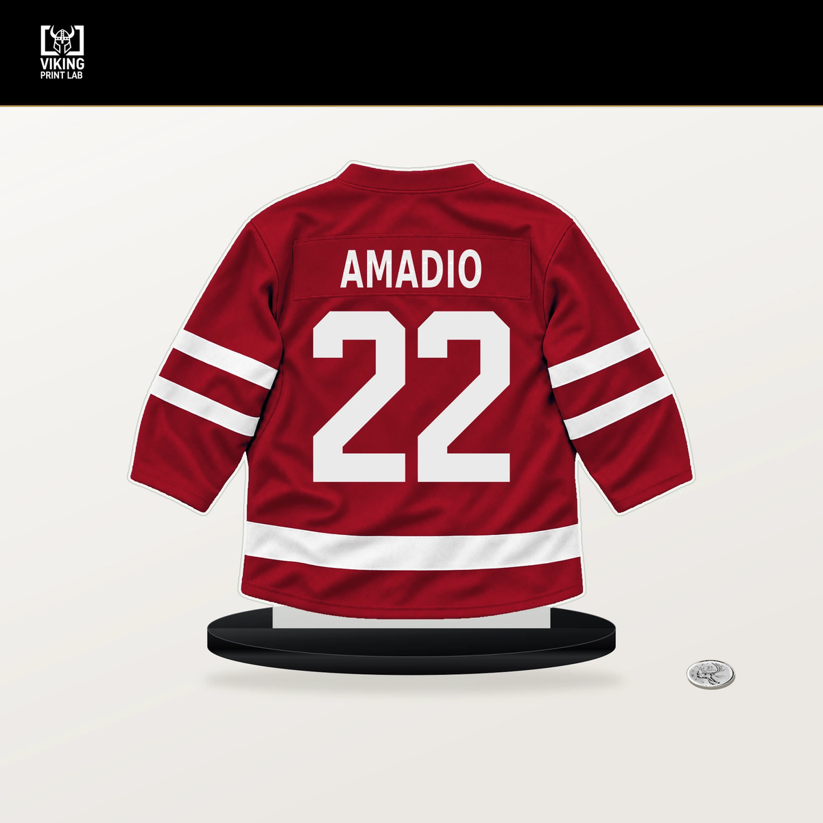 Michael Amadio number 22 Ottawa Senators jersey stand with included black base.