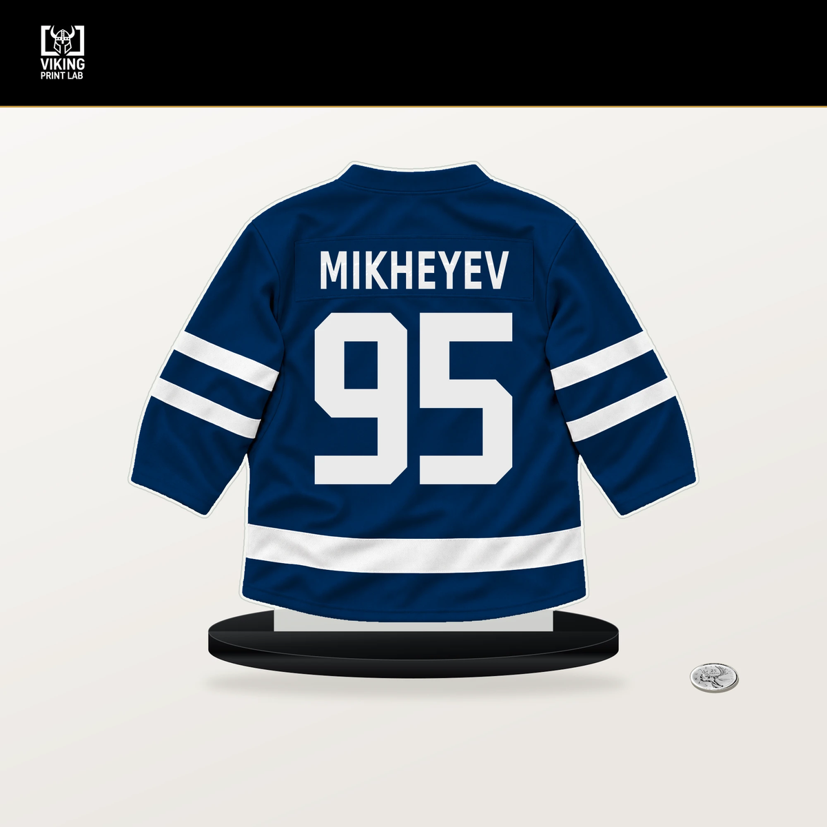 Ilya Mikheyev number 95 Tampa Bay Lightning jersey stand with included black base.