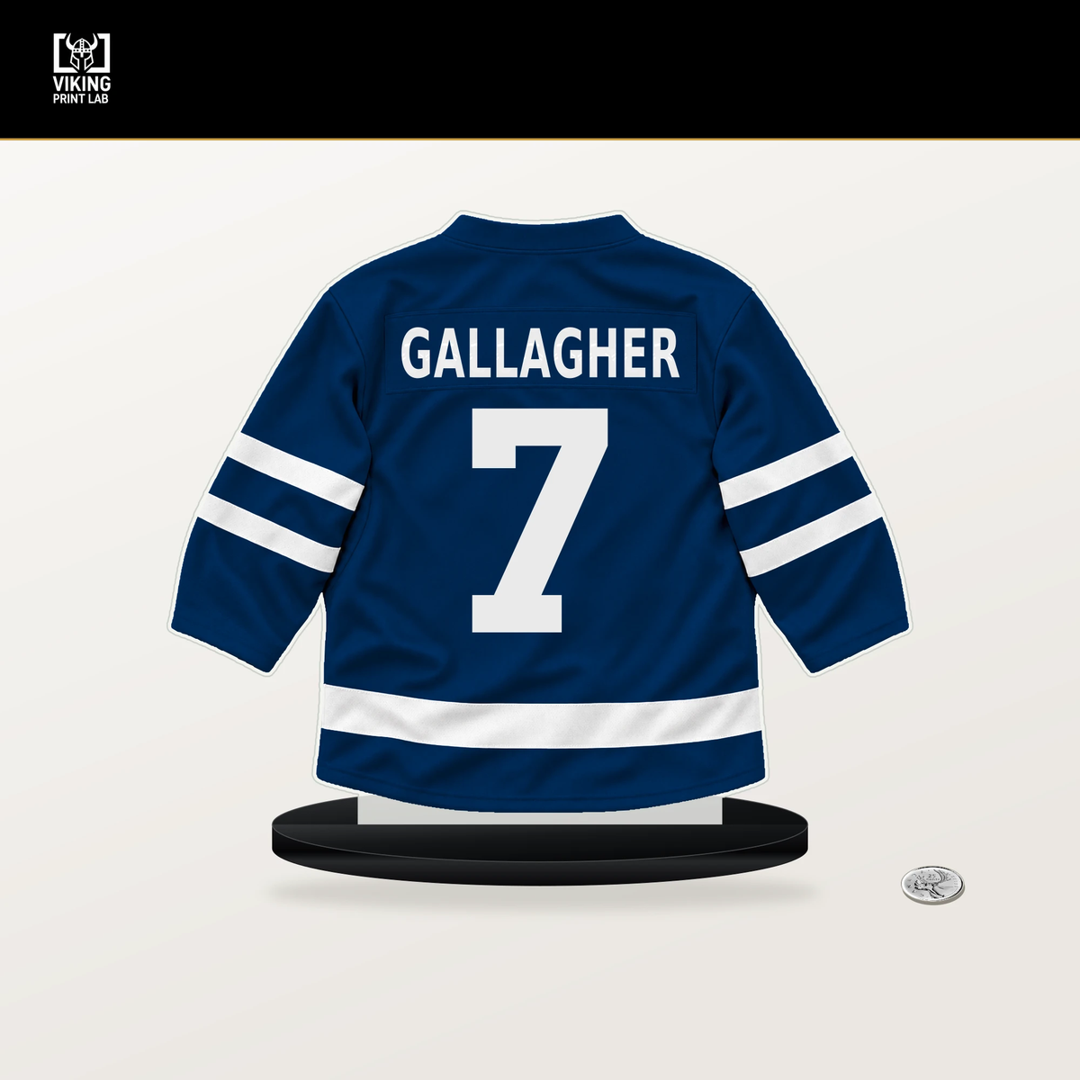 Brendan Gallagher number 7 Vancouver Canucks jersey stand with included black base.