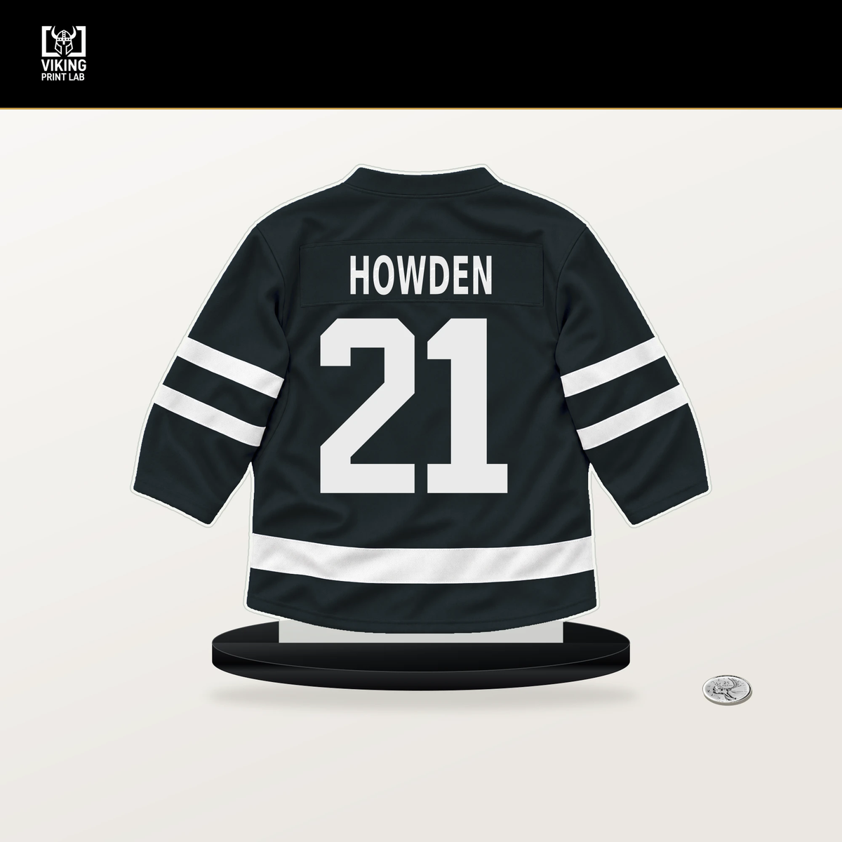 Brett Howden number 21 Vegas Golden Knights jersey stand with included black base.