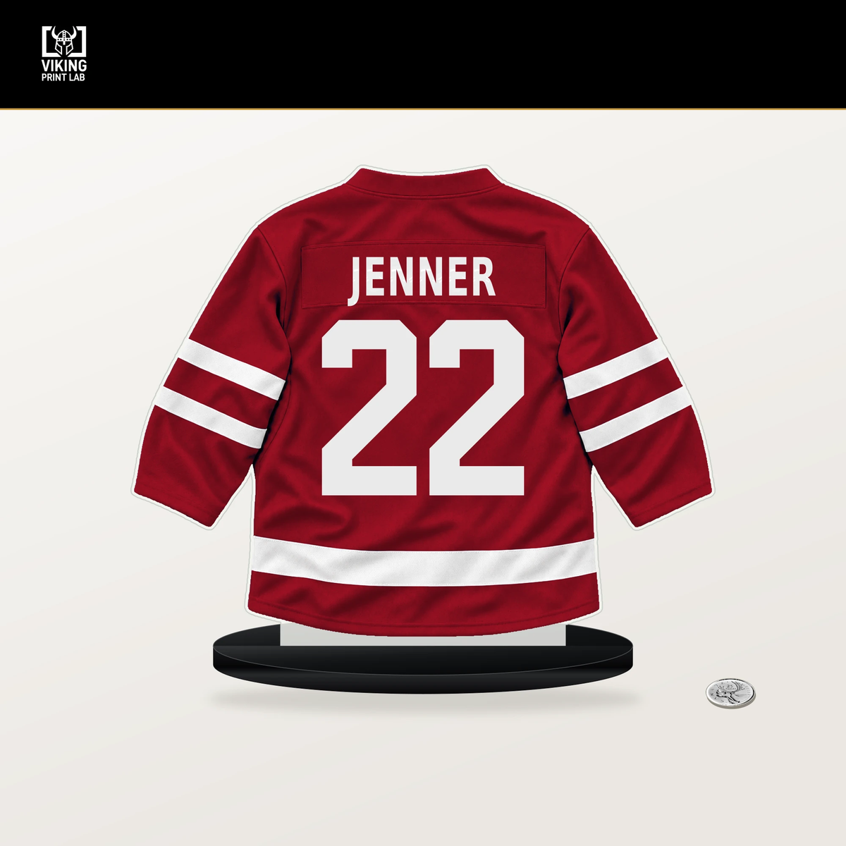 Boone Jenner number 22 Washington Capitals jersey stand with included black base.