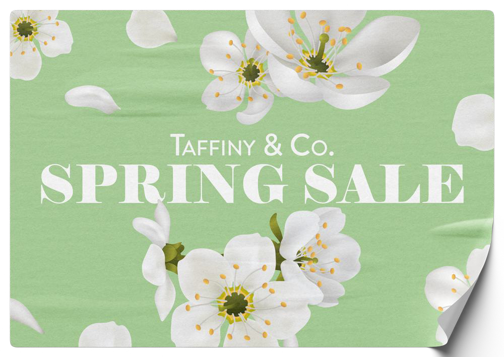 Supplier removable wall-decal example with floral sample artwork and a lifted corner; final size, material and surface suitability confirmed with your quote.