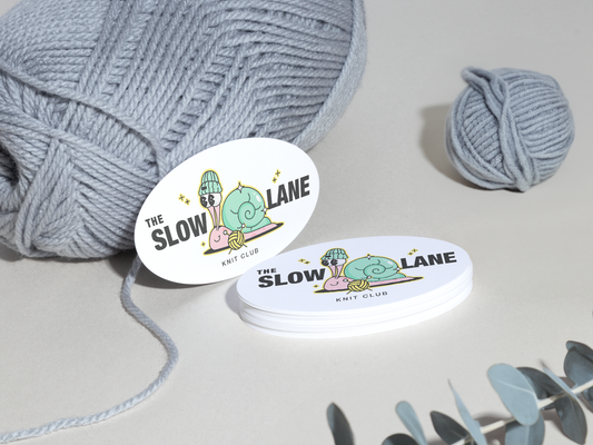 Oval business cards for a yarn shop