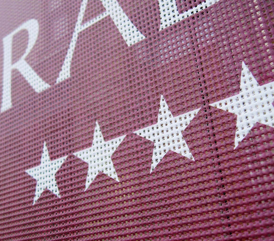 Close-up of printed polyester mesh banner material