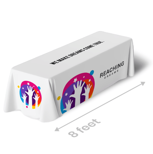 Eight-foot custom printed standard drape table cover — supplier example