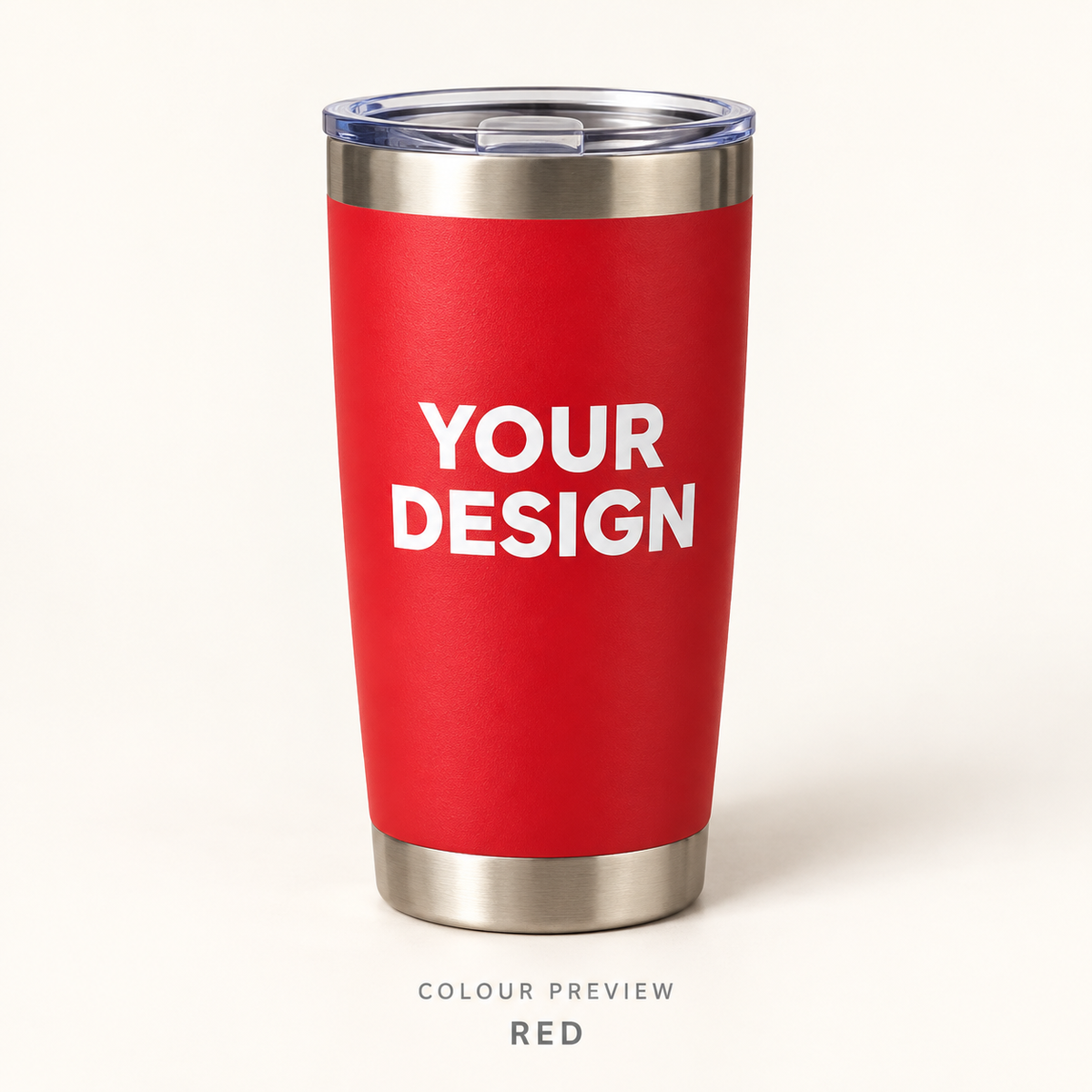 Red 20 oz stainless steel custom tumbler — digital colour preview