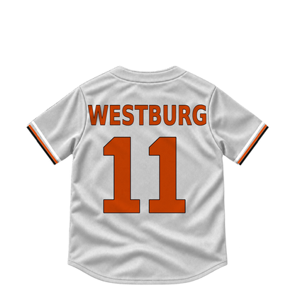 Baltimore Orioles WESTBURG #11 jersey keychain artwork preview. Jersey keychain design. Attachment hardware is supplied with the finished acrylic keychain.