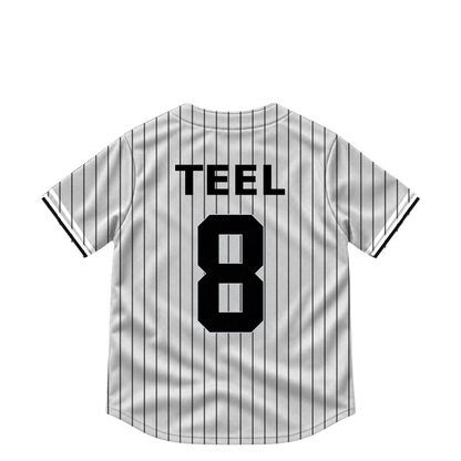 Chicago White Sox TEEL #8 jersey keychain artwork preview. Jersey keychain design. Attachment hardware is supplied with the finished acrylic keychain.