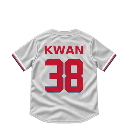 Cleveland Guardians KWAN #38 jersey keychain artwork preview. Jersey keychain design. Attachment hardware is supplied with the finished acrylic keychain.