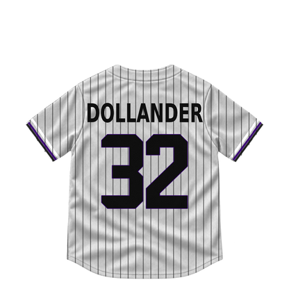 Colorado Rockies DOLLANDER #32 jersey keychain artwork preview. Jersey keychain design. Attachment hardware is supplied with the finished acrylic keychain.