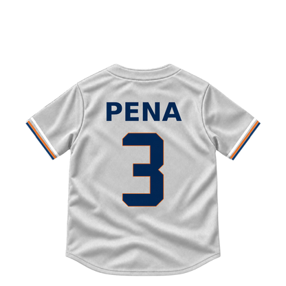 Houston Astros PENA #3 jersey keychain artwork preview. Jersey keychain design. Attachment hardware is supplied with the finished acrylic keychain.