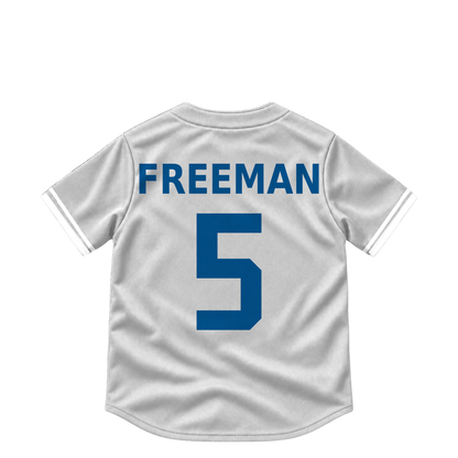 Los Angeles Dodgers FREEMAN #5 jersey keychain artwork preview. Jersey keychain design. Attachment hardware is supplied with the finished acrylic keychain.