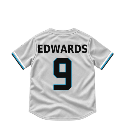 Miami Marlins EDWARDS #9 jersey keychain artwork preview. Jersey keychain design. Attachment hardware is supplied with the finished acrylic keychain.