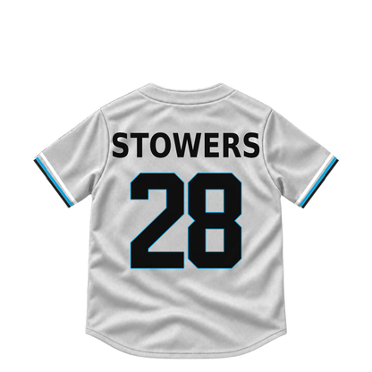 Miami Marlins STOWERS #28 jersey keychain artwork preview. Jersey keychain design. Attachment hardware is supplied with the finished acrylic keychain.