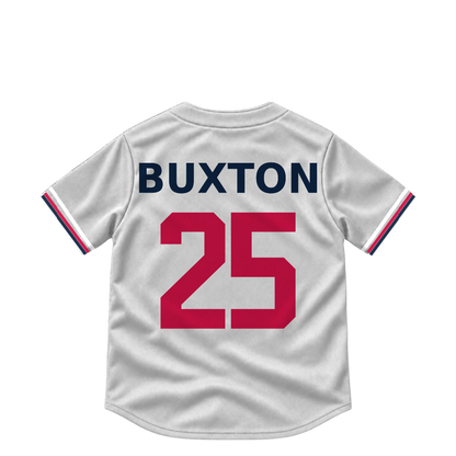 Minnesota Twins BUXTON #25 jersey keychain artwork preview. Jersey keychain design. Attachment hardware is supplied with the finished acrylic keychain.