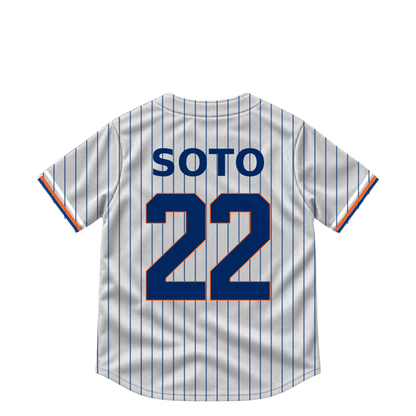New York Mets SOTO #22 jersey keychain artwork preview. Jersey keychain design. Attachment hardware is supplied with the finished acrylic keychain.