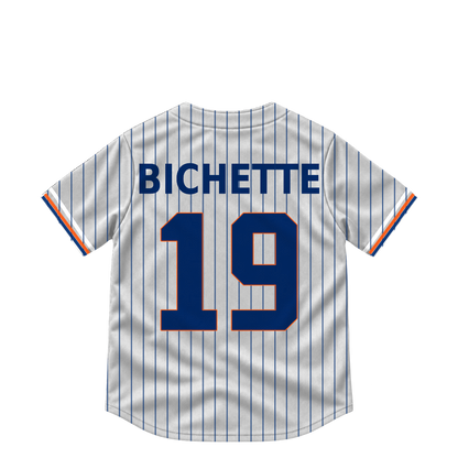 New York Mets BICHETTE #19 jersey keychain artwork preview. Jersey keychain design. Attachment hardware is supplied with the finished acrylic keychain.