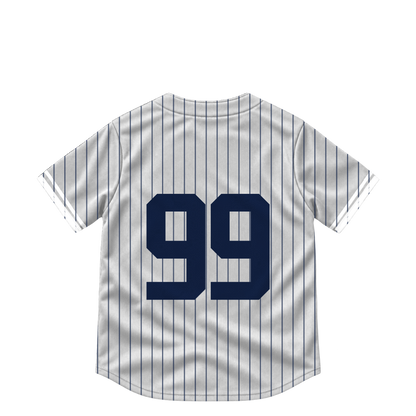 New York Yankees JUDGE #99 jersey keychain artwork preview. Jersey keychain design. Attachment hardware is supplied with the finished acrylic keychain.