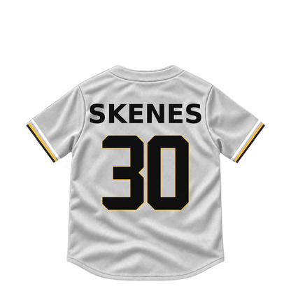 Pittsburgh Pirates SKENES #30 jersey keychain artwork preview. Jersey keychain design. Attachment hardware is supplied with the finished acrylic keychain.