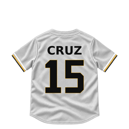 Pittsburgh Pirates CRUZ #15 jersey keychain artwork preview. Jersey keychain design. Attachment hardware is supplied with the finished acrylic keychain.