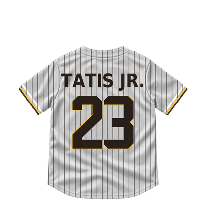 San Diego Padres TATIS JR. #23 jersey keychain artwork preview. Jersey keychain design. Attachment hardware is supplied with the finished acrylic keychain.