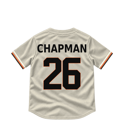 San Francisco Giants CHAPMAN #26 jersey keychain artwork preview. Jersey keychain design. Attachment hardware is supplied with the finished acrylic keychain.