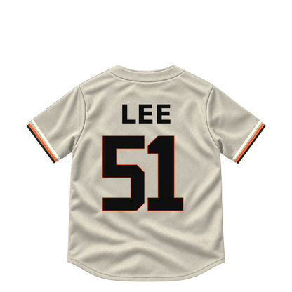 San Francisco Giants LEE #51 jersey keychain artwork preview. Jersey keychain design. Attachment hardware is supplied with the finished acrylic keychain.