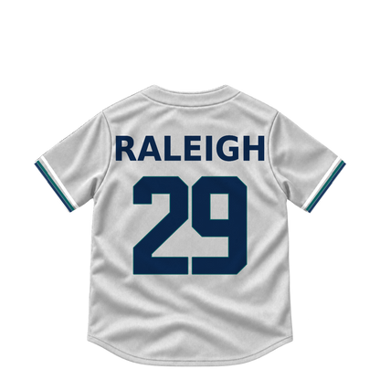 Seattle Mariners RALEIGH #29 jersey keychain artwork preview. Jersey keychain design. Attachment hardware is supplied with the finished acrylic keychain.
