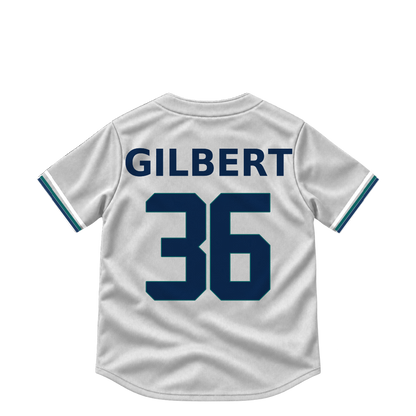 Seattle Mariners GILBERT #36 jersey keychain artwork preview. Jersey keychain design. Attachment hardware is supplied with the finished acrylic keychain.