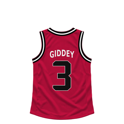 Chicago Bulls GIDDEY #3 jersey keychain artwork preview. Jersey keychain design. Attachment hardware is supplied with the finished acrylic keychain.