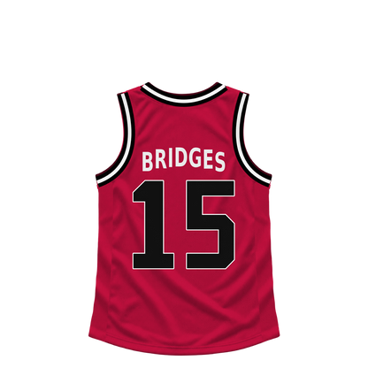 Chicago Bulls BRIDGES #15 jersey keychain artwork preview. Jersey keychain design. Attachment hardware is supplied with the finished acrylic keychain.