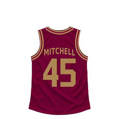 Cleveland Cavaliers MITCHELL #45 jersey keychain artwork preview. Jersey keychain design. Attachment hardware is supplied with the finished acrylic keychain.