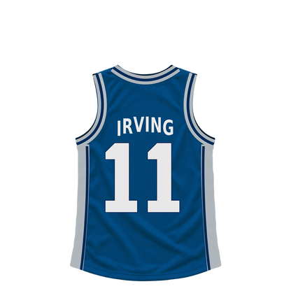 Dallas Mavericks IRVING #11 jersey keychain artwork preview. Jersey keychain design. Attachment hardware is supplied with the finished acrylic keychain.