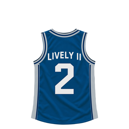 Dallas Mavericks LIVELY II #2 jersey keychain artwork preview. Jersey keychain design. Attachment hardware is supplied with the finished acrylic keychain.