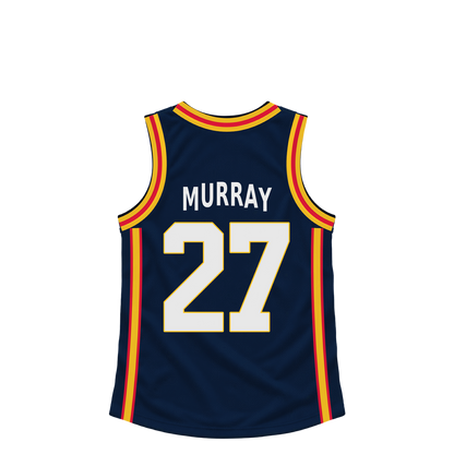 Denver Nuggets MURRAY #27 jersey keychain artwork preview. Jersey keychain design. Attachment hardware is supplied with the finished acrylic keychain.