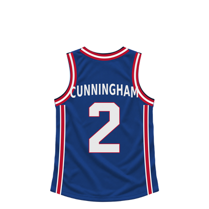 Detroit Pistons CUNNINGHAM #2 jersey keychain artwork preview. Jersey keychain design. Attachment hardware is supplied with the finished acrylic keychain.