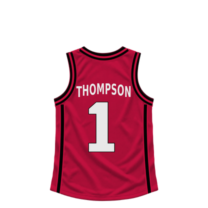 Houston Rockets THOMPSON #1 jersey keychain artwork preview. Jersey keychain design. Attachment hardware is supplied with the finished acrylic keychain.