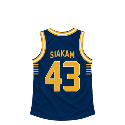 Indiana Pacers SIAKAM #43 jersey keychain artwork preview. Jersey keychain design. Attachment hardware is supplied with the finished acrylic keychain.