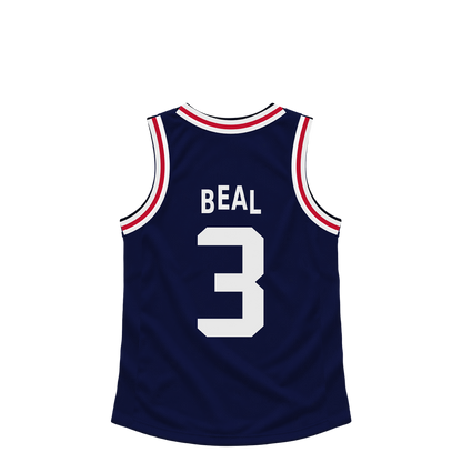 La Clippers BEAL #3 jersey keychain artwork preview. Jersey keychain design. Attachment hardware is supplied with the finished acrylic keychain.