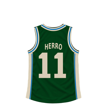 Milwaukee Bucks HERRO #11 jersey keychain artwork preview. Jersey keychain design. Attachment hardware is supplied with the finished acrylic keychain.