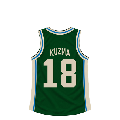 Milwaukee Bucks KUZMA #18 jersey keychain artwork preview. Jersey keychain design. Attachment hardware is supplied with the finished acrylic keychain.