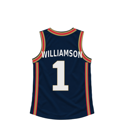 New Orleans Pelicans WILLIAMSON #1 jersey keychain artwork preview. Jersey keychain design. Attachment hardware is supplied with the finished acrylic keychain.