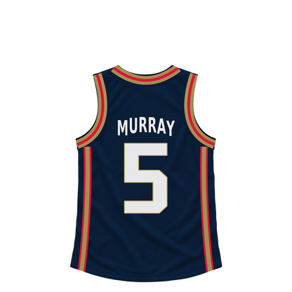 New Orleans Pelicans MURRAY #5 jersey keychain artwork preview. Jersey keychain design. Attachment hardware is supplied with the finished acrylic keychain.