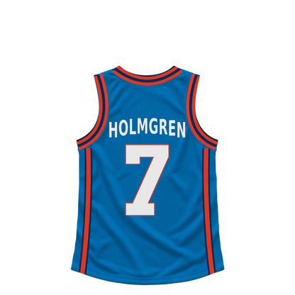 Oklahoma City Thunder HOLMGREN #7 jersey keychain artwork preview. Jersey keychain design. Attachment hardware is supplied with the finished acrylic keychain.