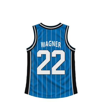 Orlando Magic WAGNER #22 jersey keychain artwork preview. Jersey keychain design. Attachment hardware is supplied with the finished acrylic keychain.