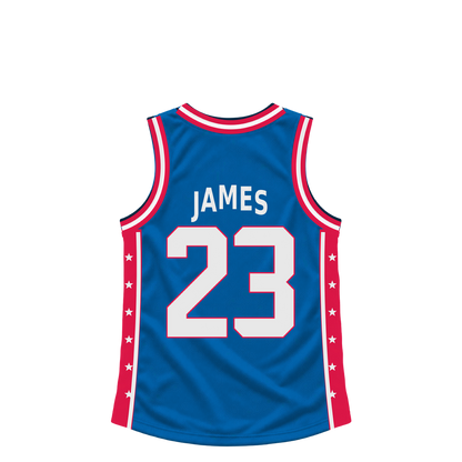 Philadelphia 76Ers JAMES #23 jersey keychain artwork preview. Jersey keychain design. Attachment hardware is supplied with the finished acrylic keychain.